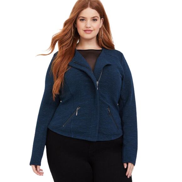 NWT Torrid Studio Double Knit Moto Out Of The Blue Asymmetrical Zip Pockets 1X - Picture 1 of 16